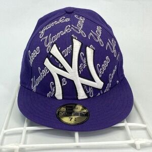 New Era New York Yankees Fitted‎ Hat Size 7 3/8 Embroidered Hat Purple